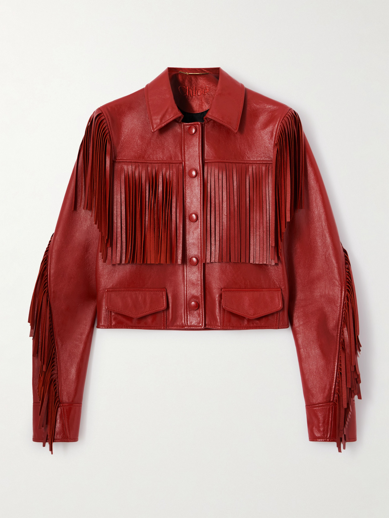 Chloé Fringed Short Leather Jacket In Red