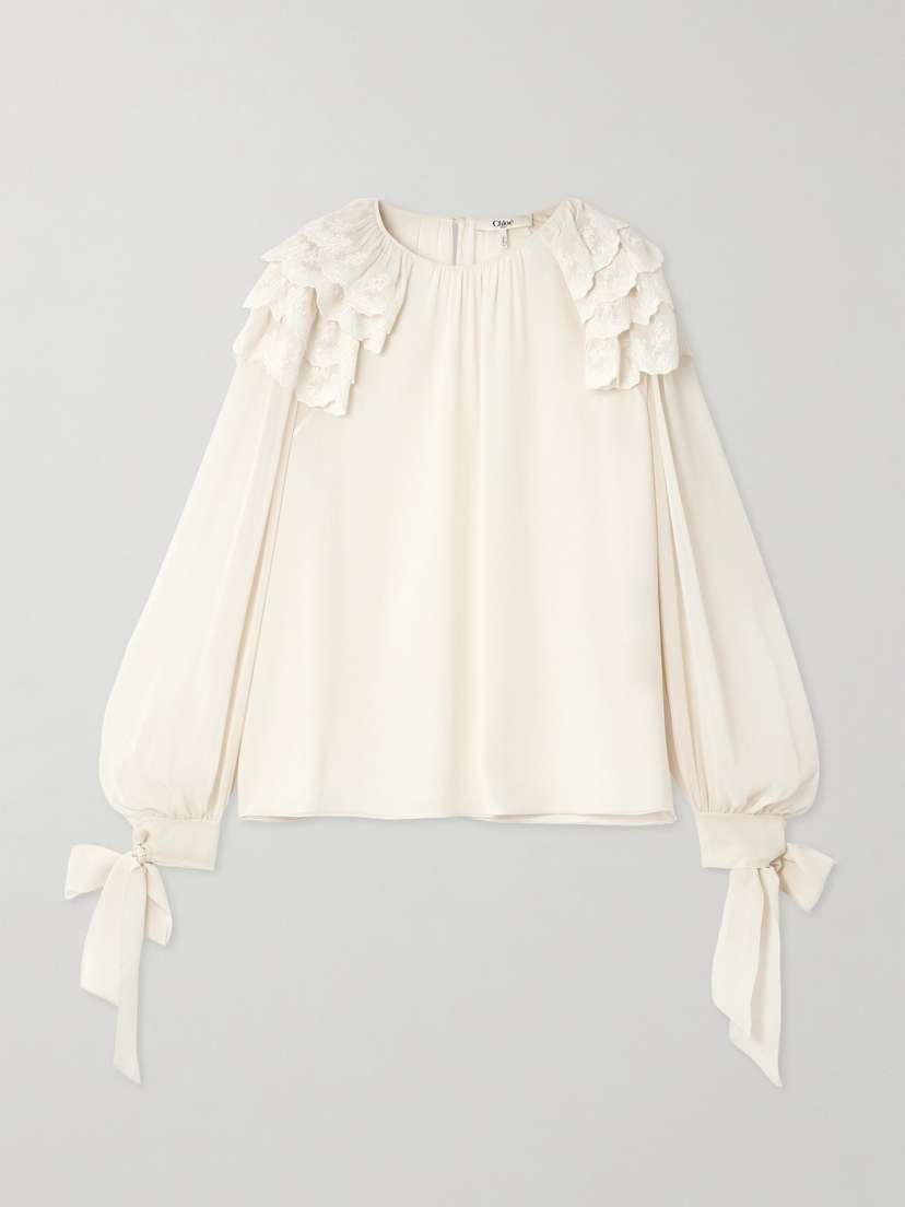 Chloé Ruffled Broderie Anglaise-trimmed Silk-georgette Blouse