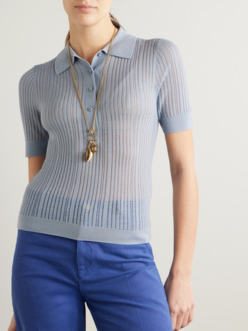 Chloé Ribbed open-knit wool polo shirt