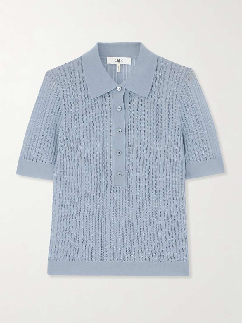 Chloé Ribbed Open-knit Wool Polo Shirt