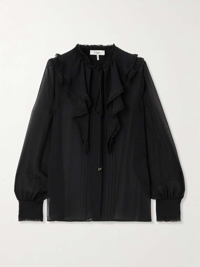 Chloé Lace-trimmed Pleated Silk-chiffon Blouse