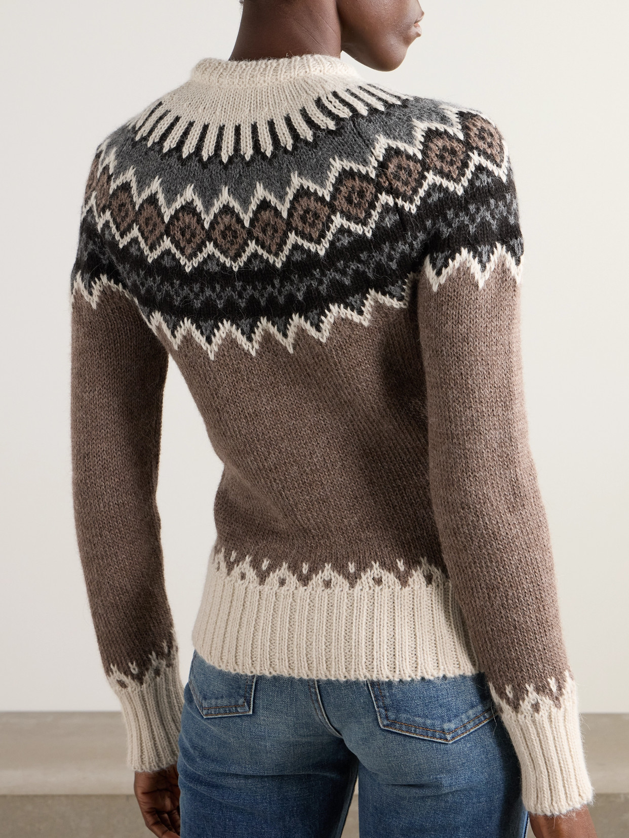 Shop Chloé Fair Isle Alpaca, Merino Wool And Cashmere-blend Sweater In Brown