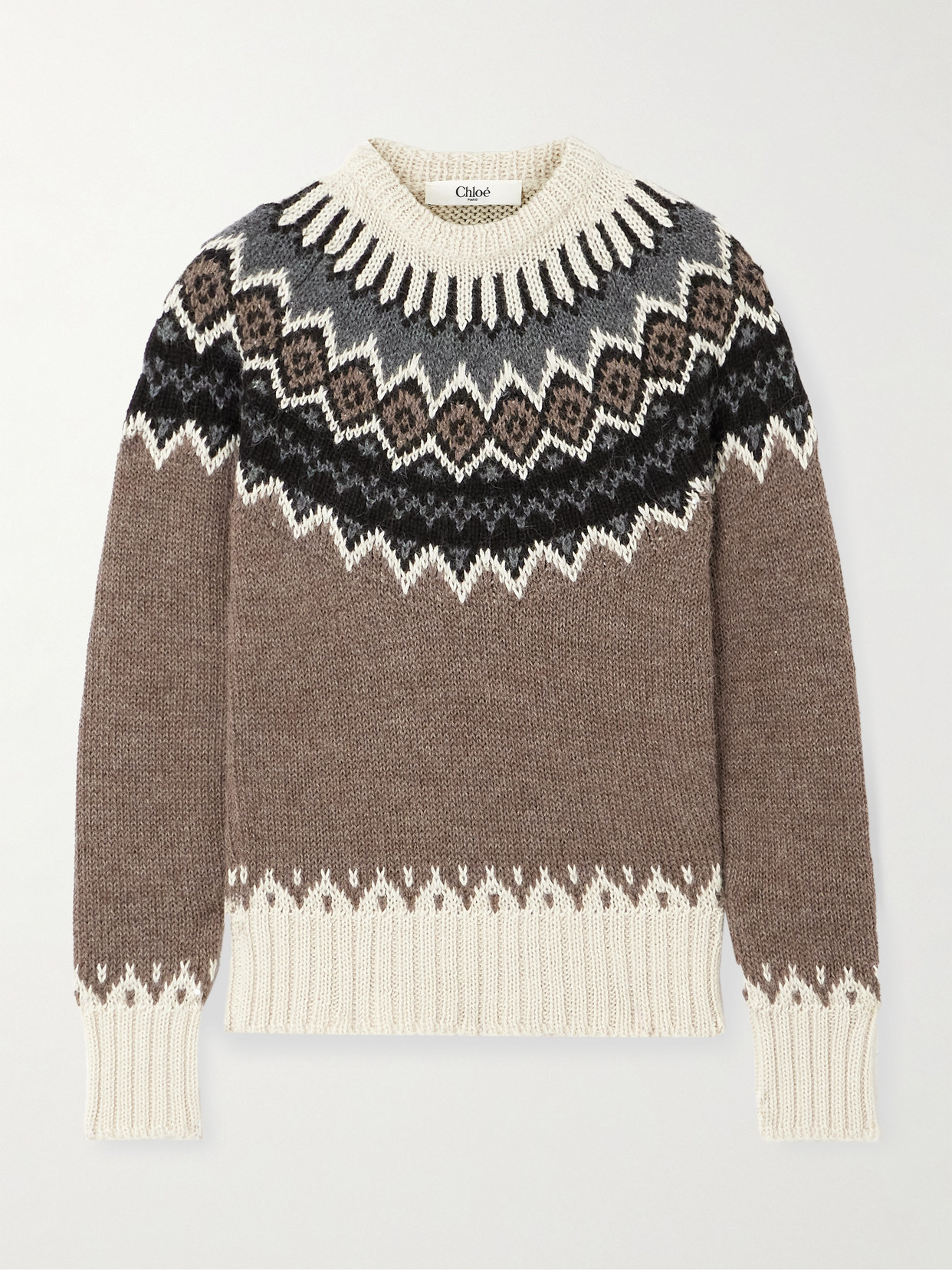 CHLOÉ FAIR ISLE ALPACA, MERINO WOOL AND CASHMERE-BLEND SWEATER