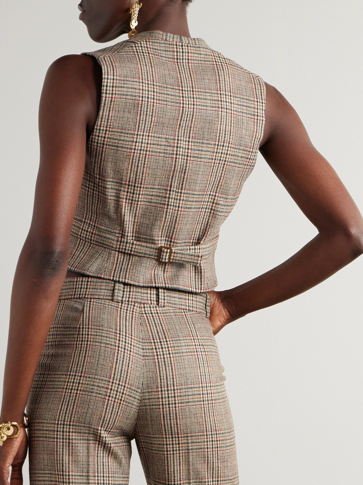 Chloé Prince Of Wales Wool-blend Waistcoat In Brown