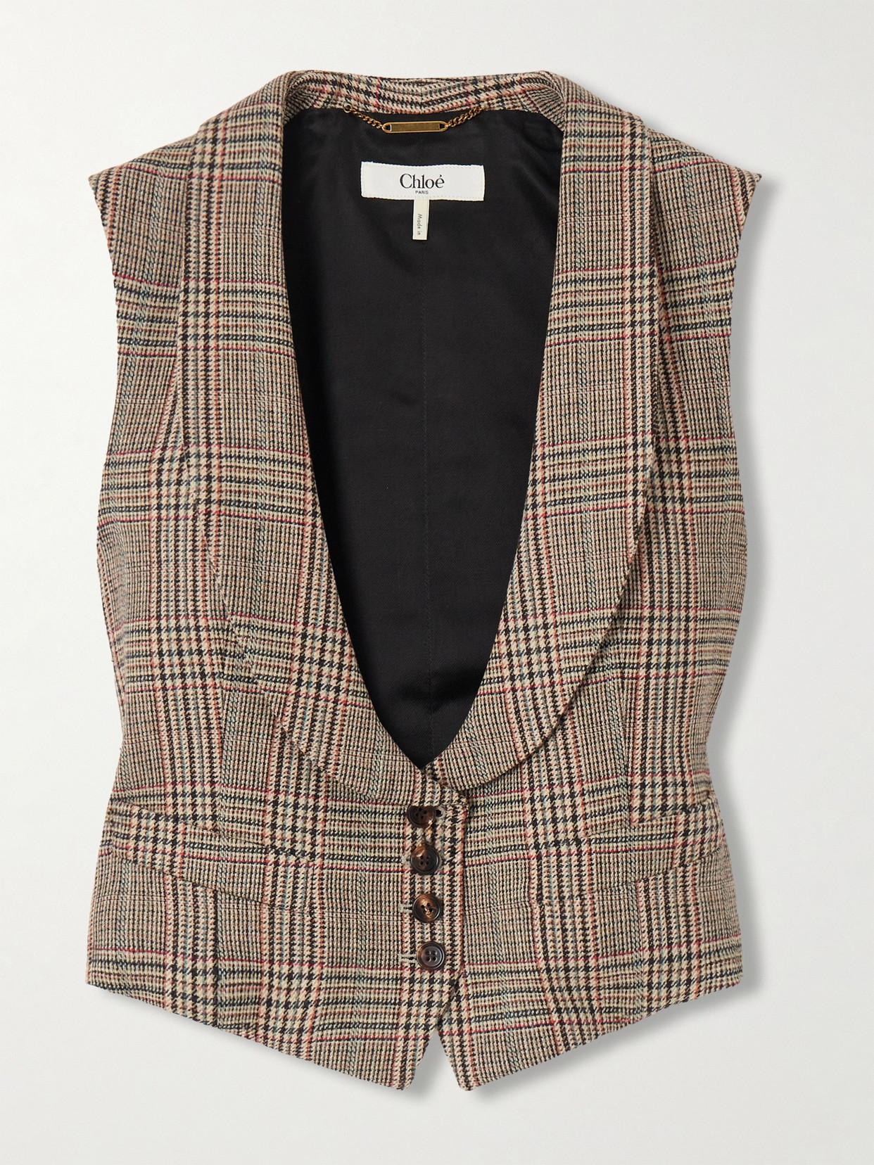 Chloé Checked Wool-blend Vest In Brown
