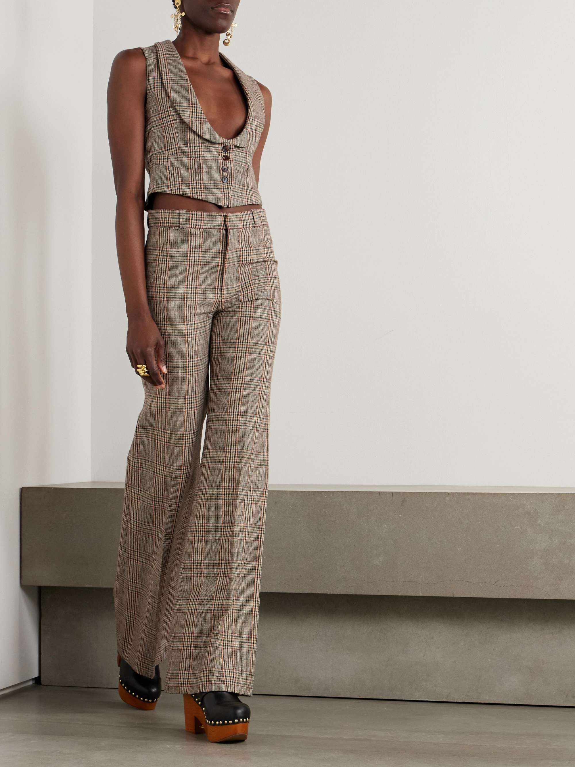 CHLOÉ Checked wool-blend wide-leg pants | NET-A-PORTER