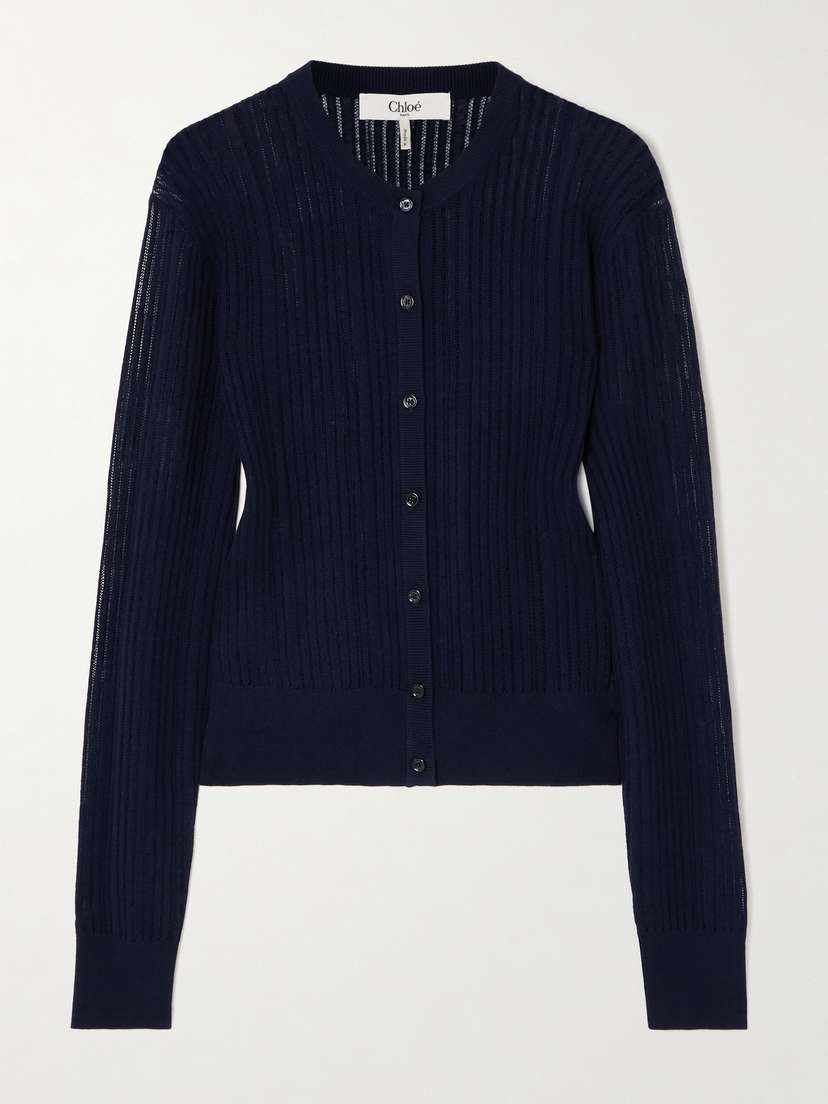 Chloé Ribbed Pointelle-knit Wool Cardigan