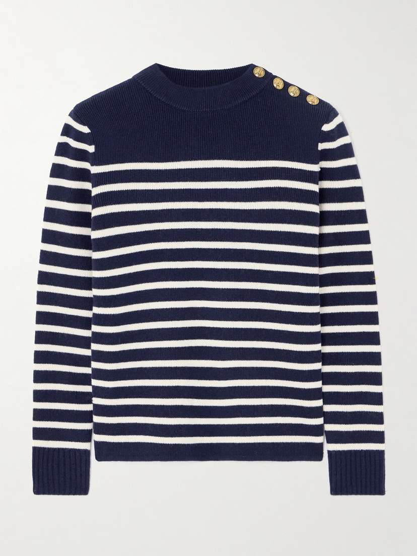 Chloé Button-embellished Striped Wool And Cashmere-blend Sweater