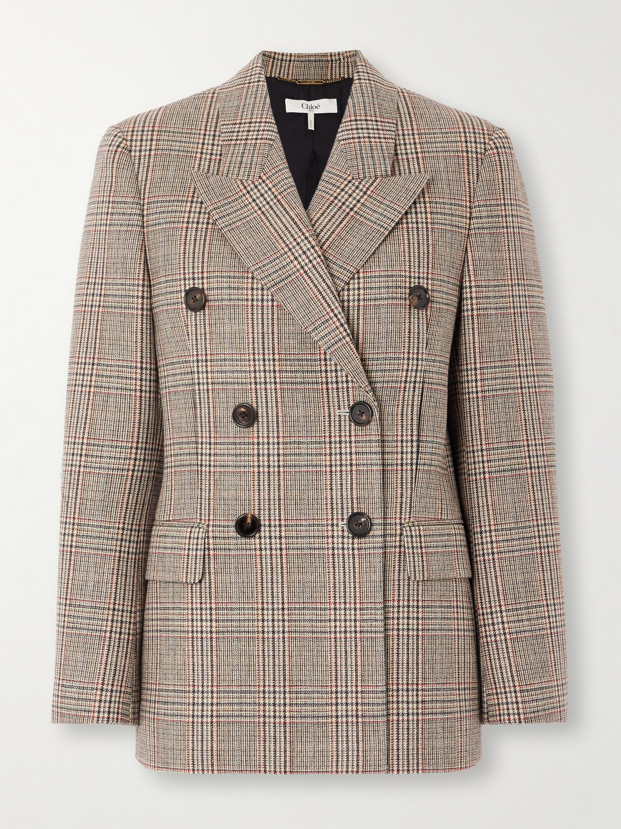 Chloé Double-breasted Checked Wool-blend Blazer In Brown
