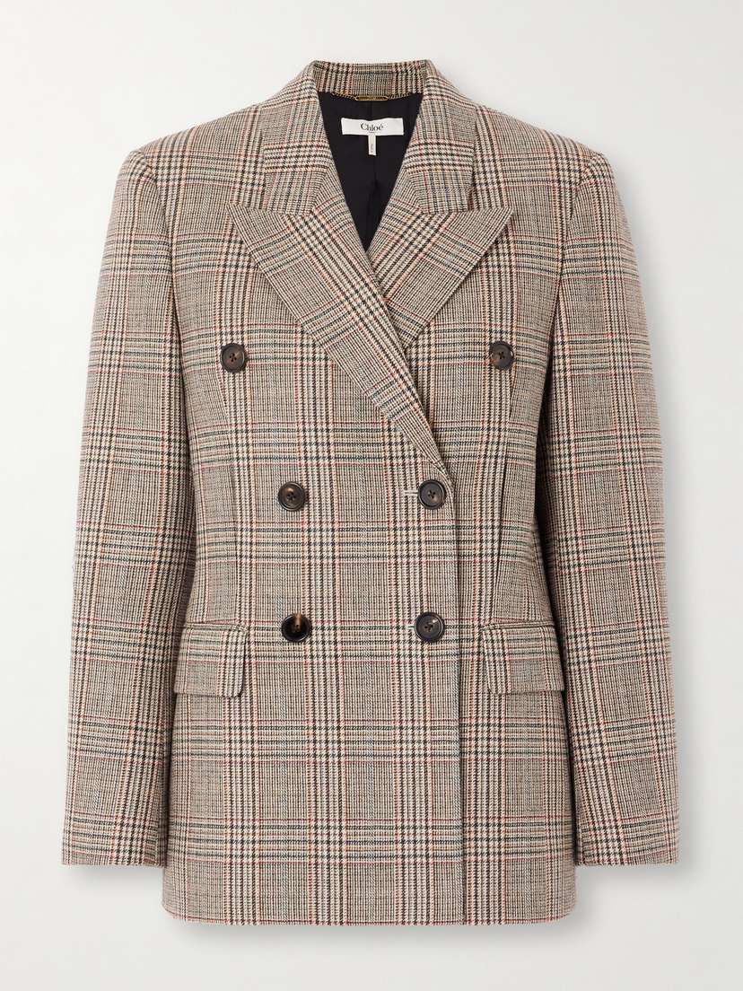 Chloé Double-breasted Checked Wool-blend Blazer