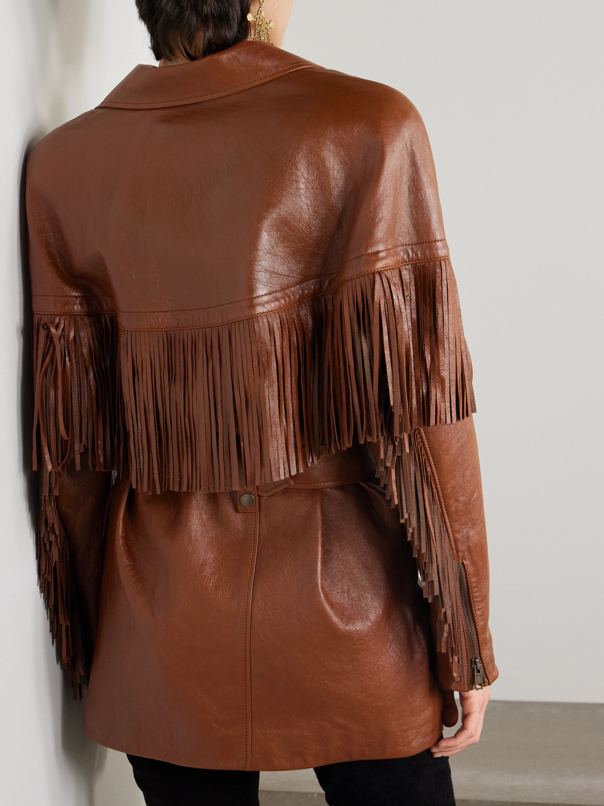 Chloé Brown Belted Fringed Leather Jacket In 26m Clay Brown