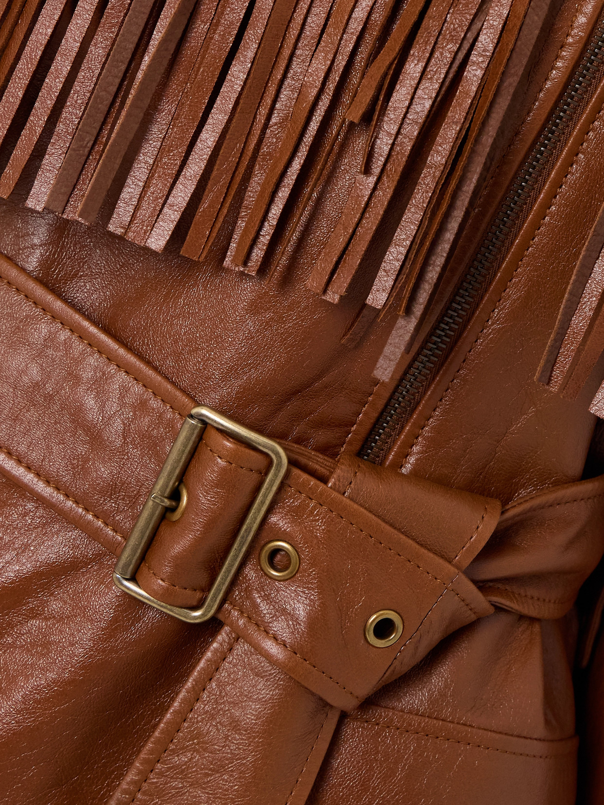 Chloé Brown Belted Fringed Leather Jacket In 26m Clay Brown