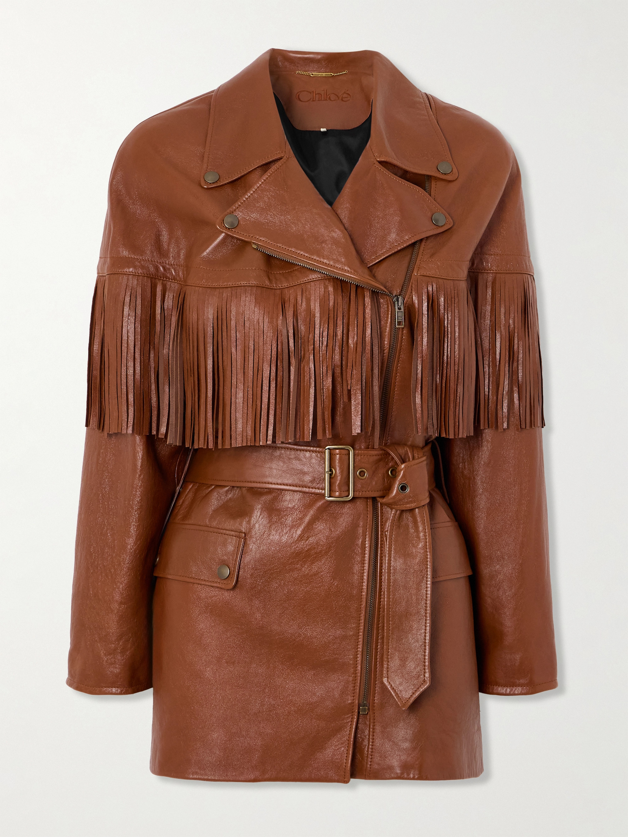 Chloé Belted fringed leather jacket thumbnail