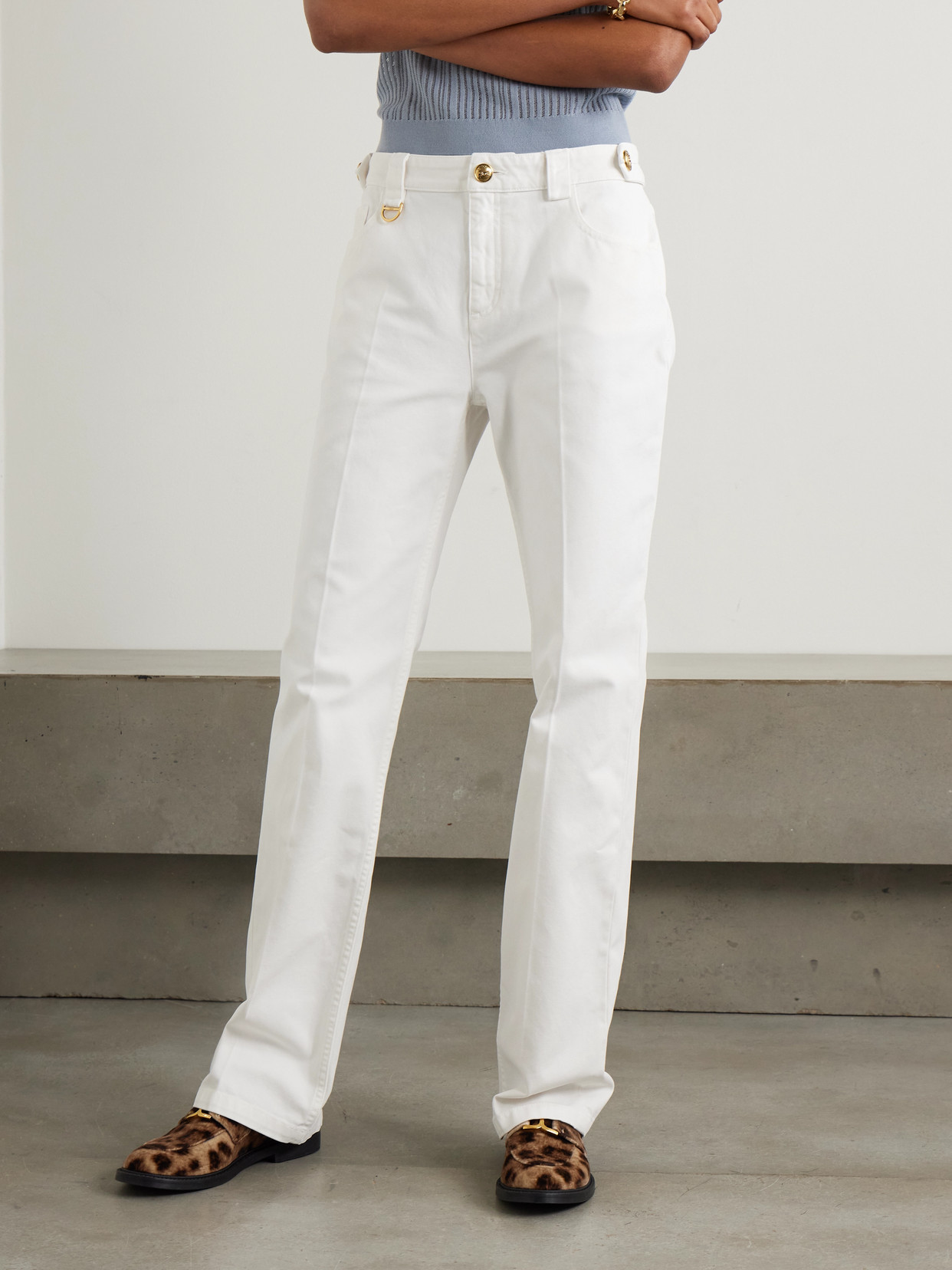 Chloé Embellished Mid-rise Straight-leg Jeans In White