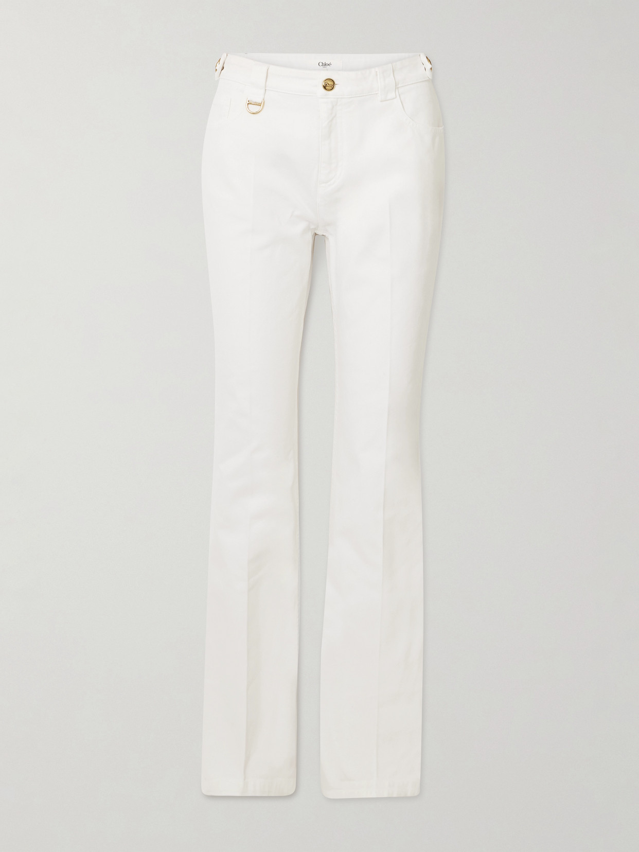 Chloé Embellished Mid-rise Straight-leg Jeans In White