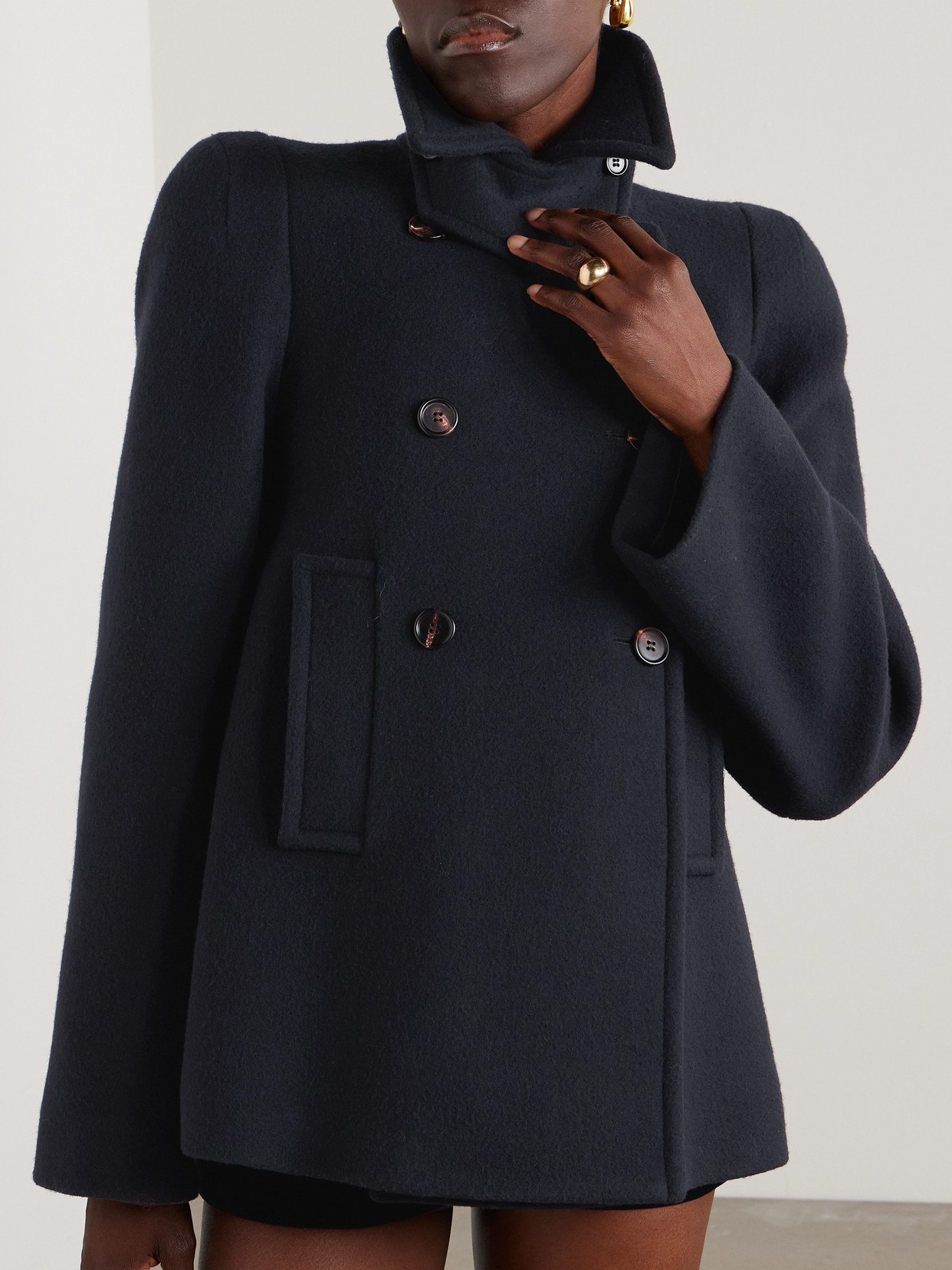Chloé Double-breasted Wool Tailored Jacket With Patch Pockets In Blue