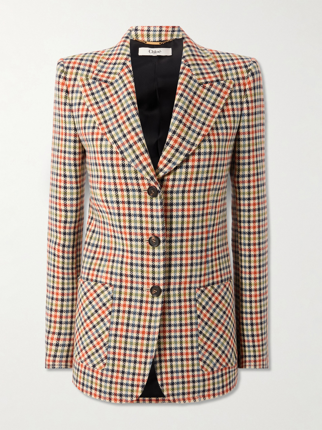 Chloé Checked Wool-blend Blazer In Gray