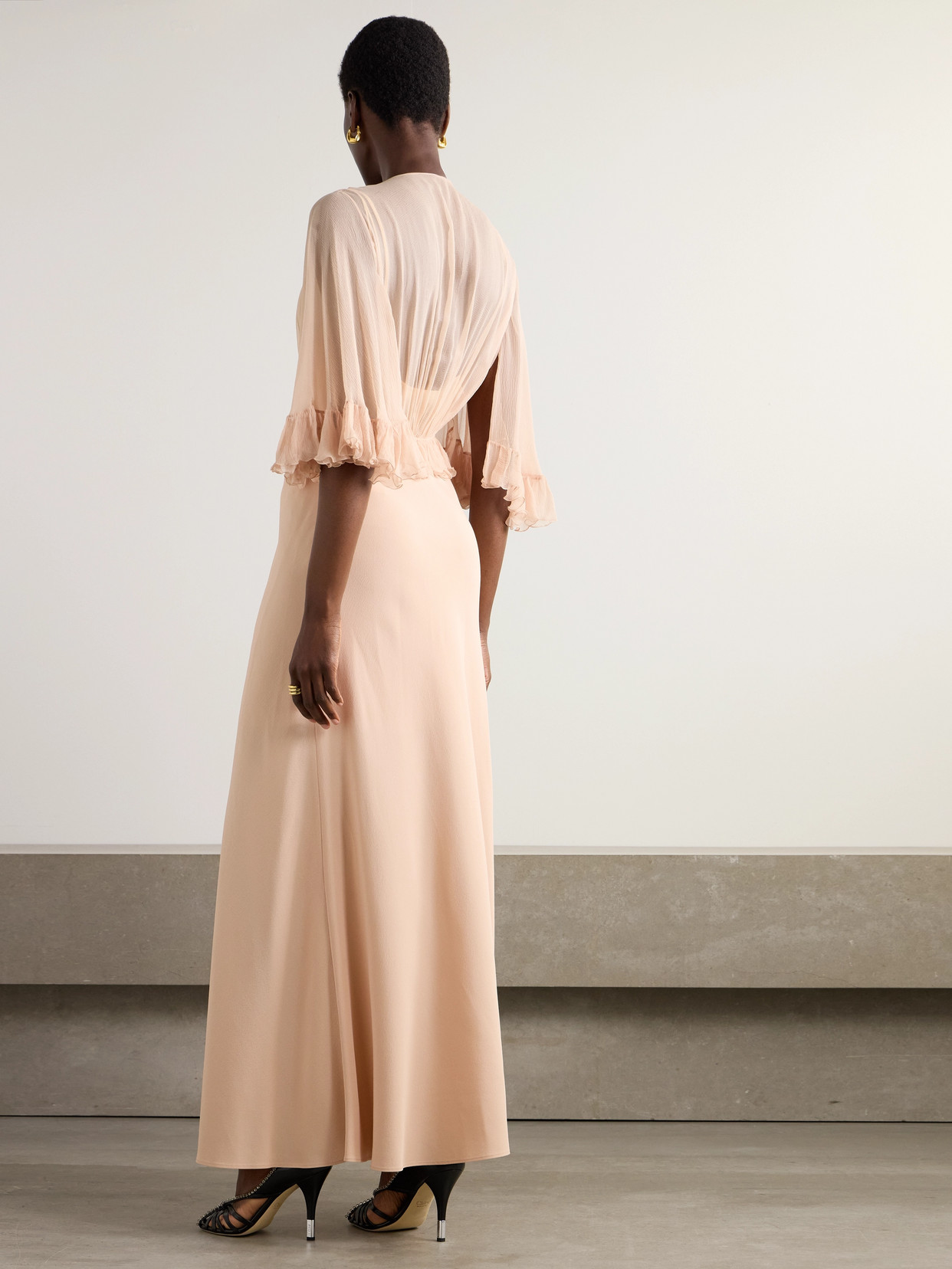 Chloé Ruffled Silk-crepon And Crepe Maxi Dress In Pink