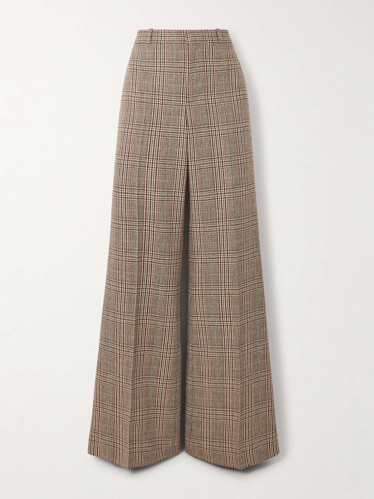 Chloé Checked Wool-blend Wide-leg Trousers In Brown