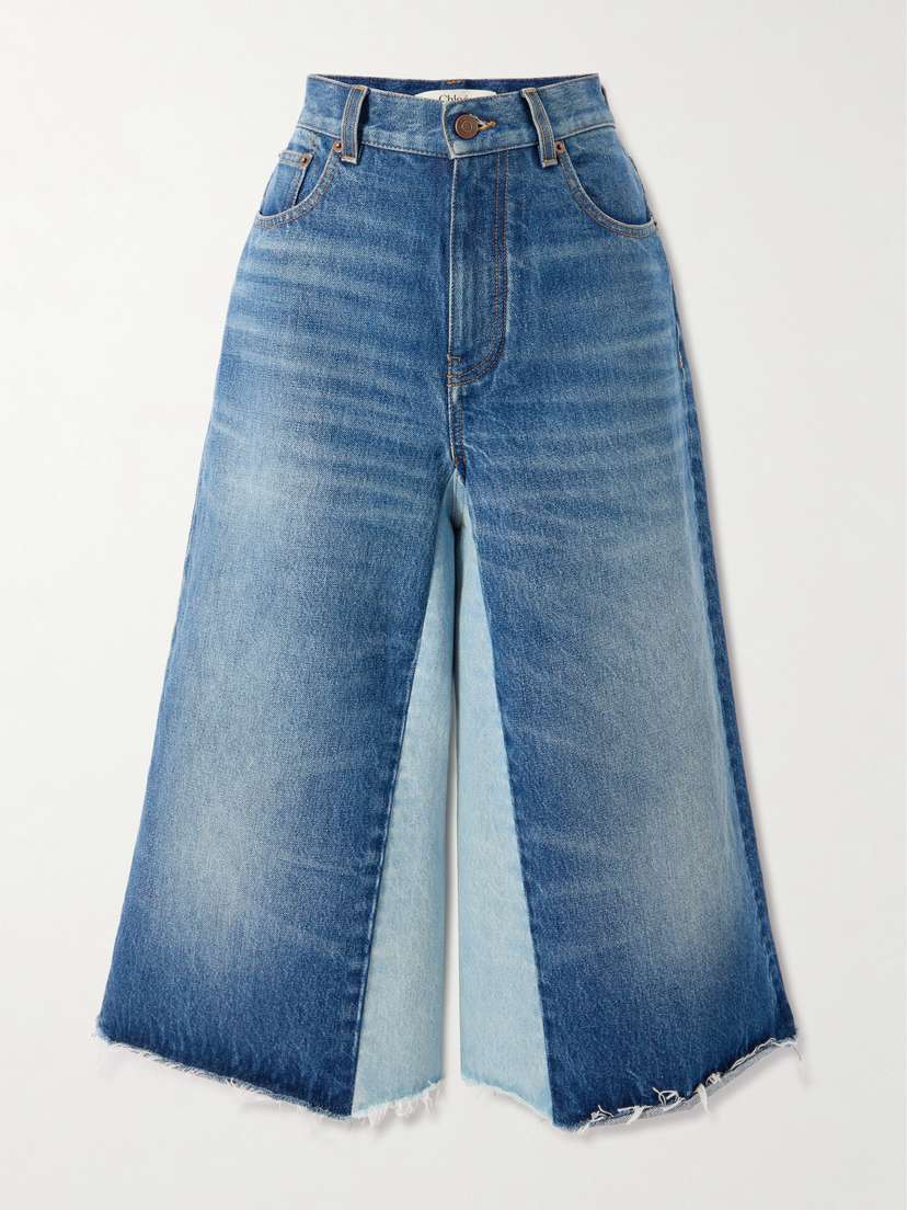 Chloé Frayed Patchwork Denim Wide-leg Culottes