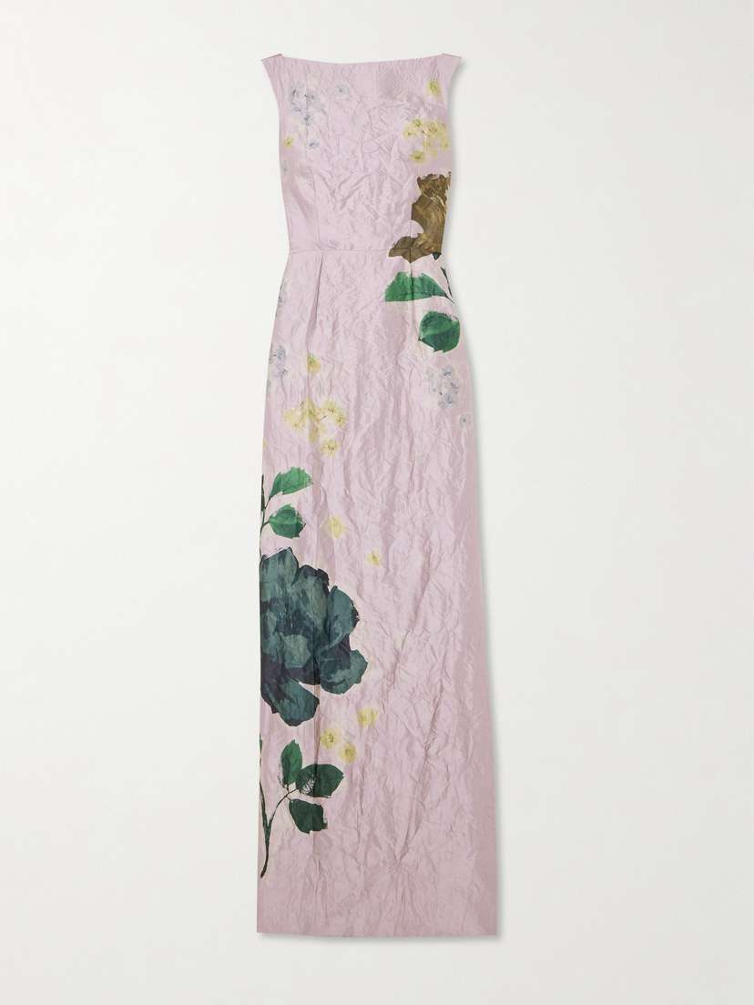 Erdem Margot Floral-print Crinkled-satin Gown