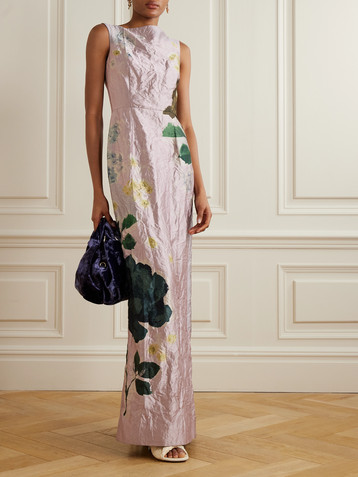 Erdem Margot floral-print crinkled-satin gown