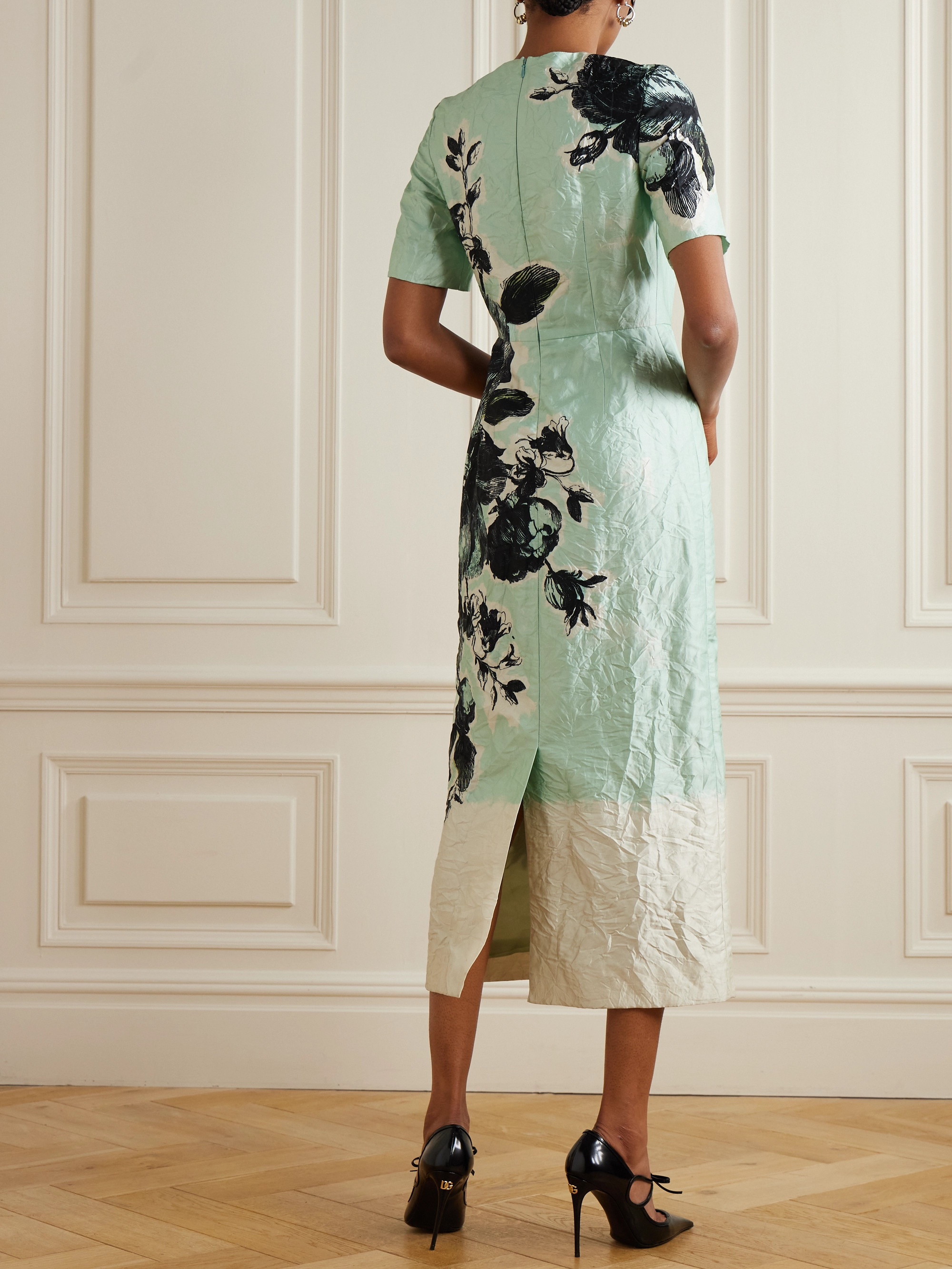 Erdem Violetta floral-print crinkled-satin midi dress