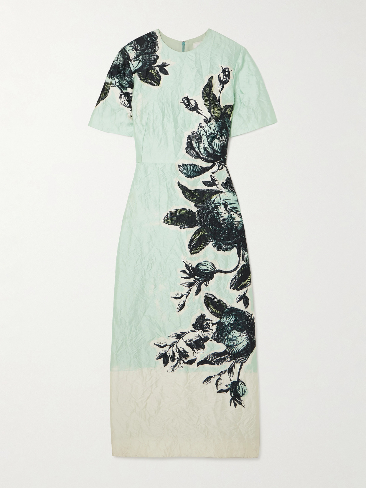 ERDEM VIOLETTA FLORAL-PRINT CRINKLED-SATIN MIDI DRESS