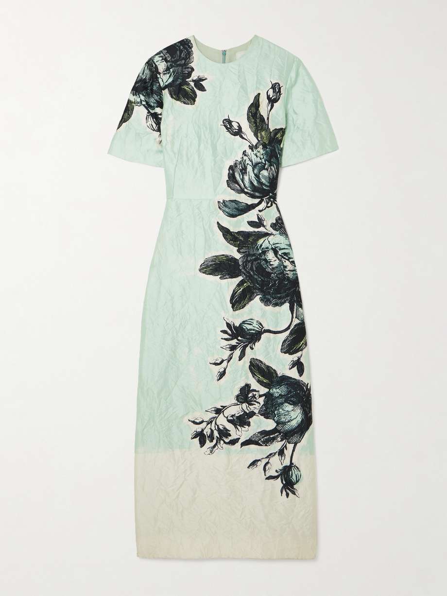 violetta floral-print crinkled-satin midi dress