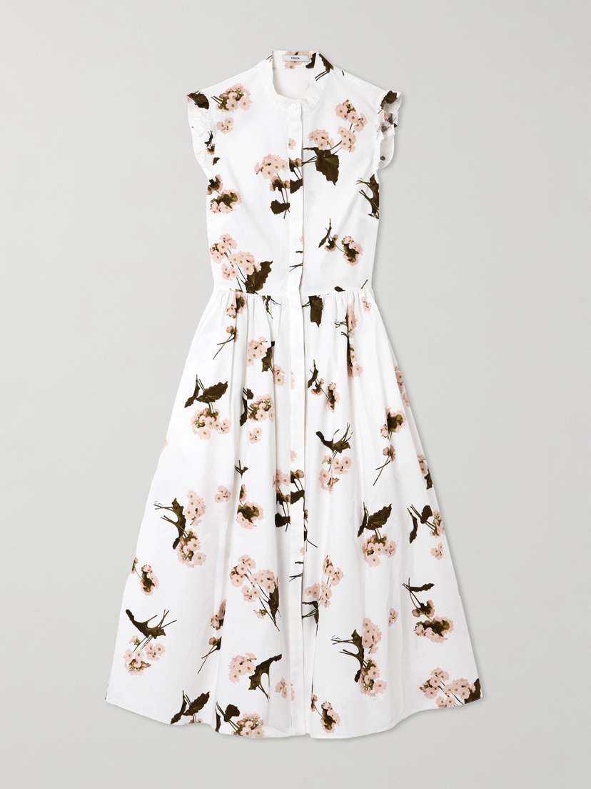 Erdem Ruffled Floral-print Cotton-poplin Midi Shirt Dress