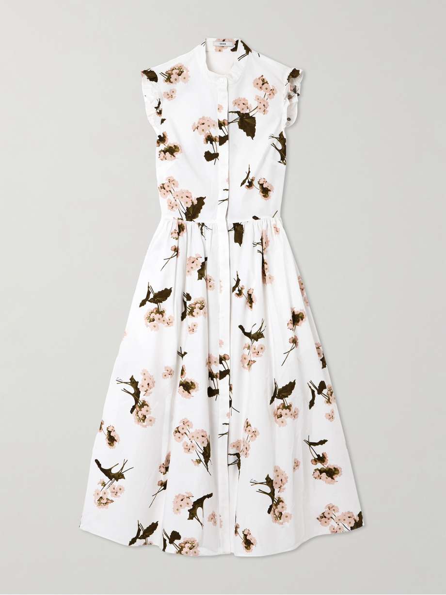 ruffled floral-print cotton-poplin midi shirt dress