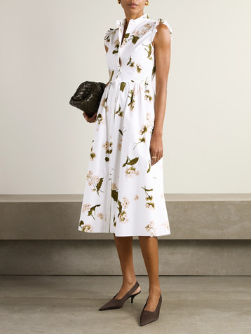 Erdem Ruffled floral-print cotton-poplin midi shirt dress