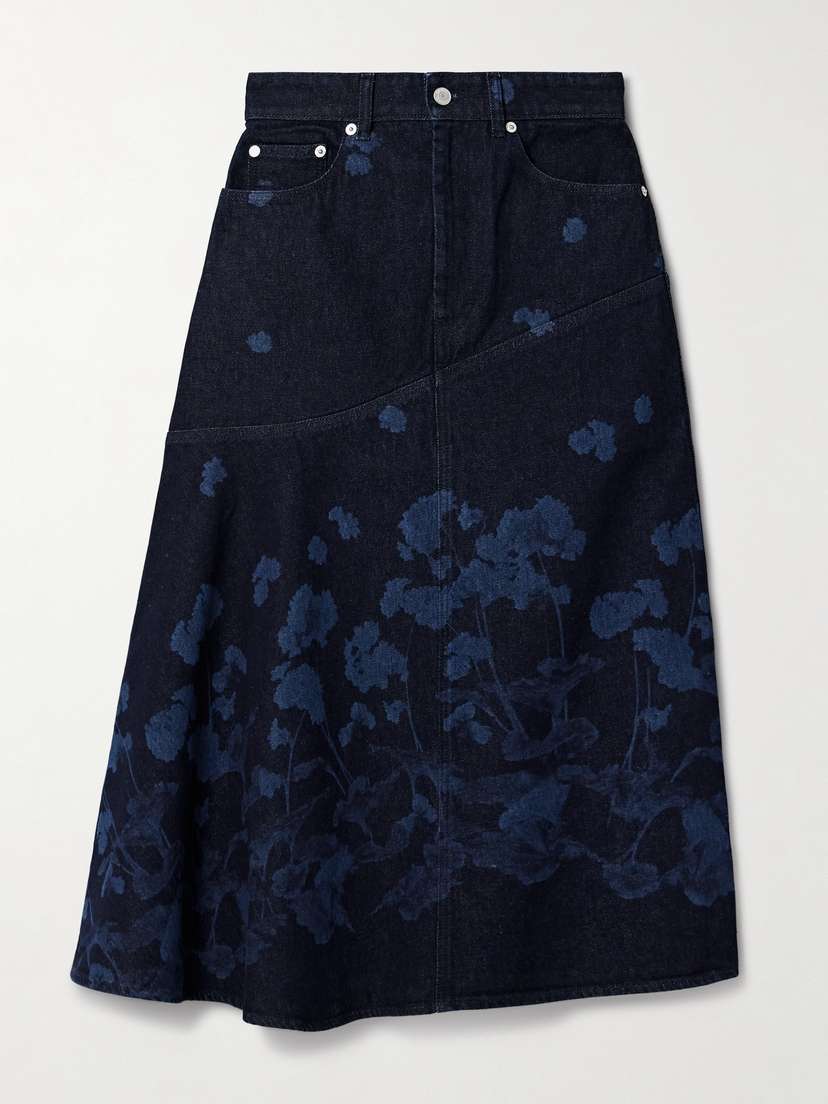 Erdem Paneled Floral-print Denim Midi Skirt
