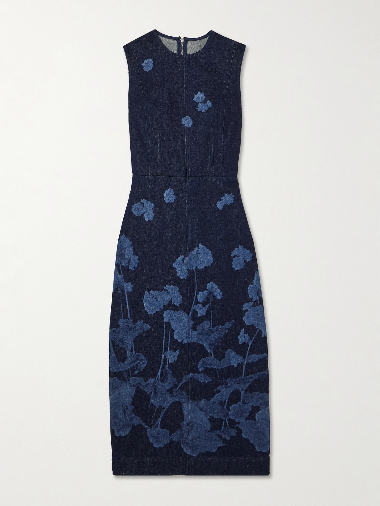 ERDEM ELENA FLORAL-PRINT DENIM MIDI DRESS