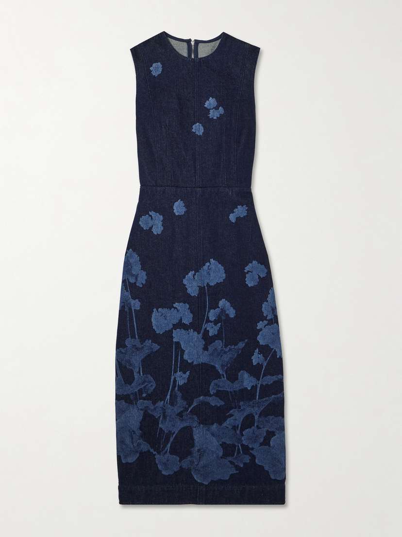 Erdem Elena Floral-print Denim Midi Dress