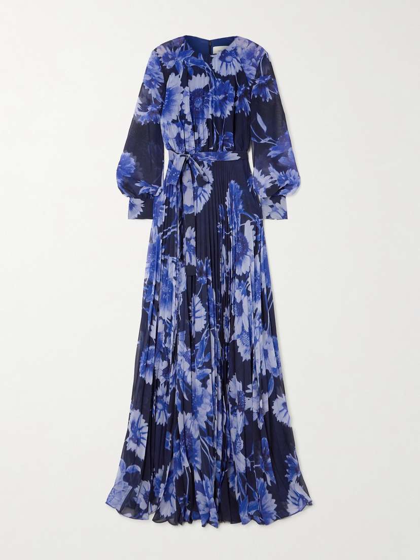 Erdem Troubridge Pleated Floral-print Silk-voile Gown