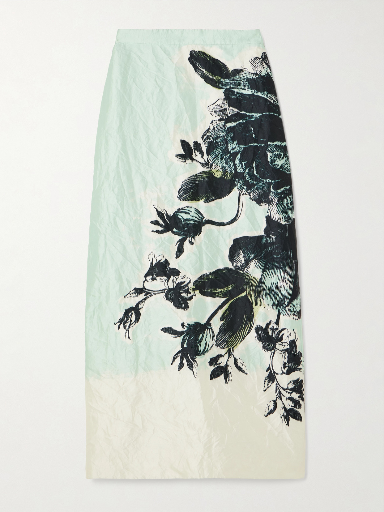 Erdem - Violetta Floral-print Crinkled-satin Midi Skirt - Sky blue