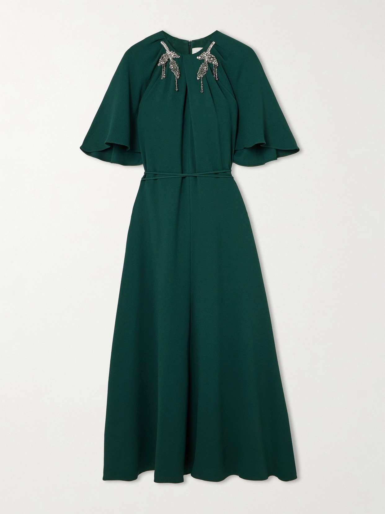 Shop Erdem Tie-detailed Embellished Crepe Midi Dress In Green