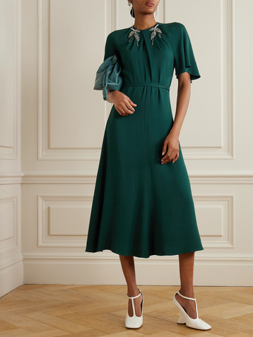 Erdem Tie-detailed embellished crepe midi dress