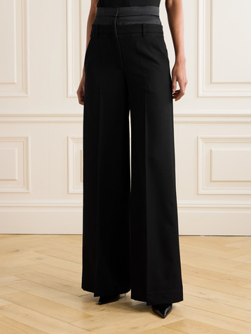 Erdem Satin-trimmed grain de poudre wool wide-leg pants