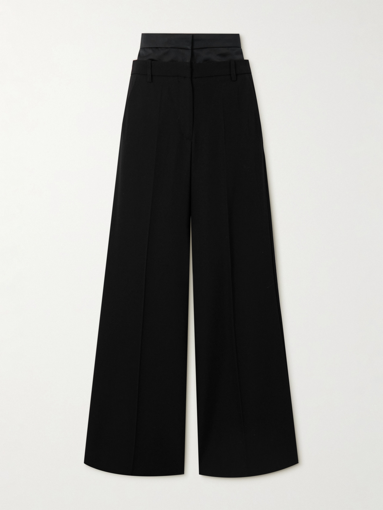 ERDEM SATIN-TRIMMED GRAIN DE POUDRE WOOL WIDE-LEG PANTS