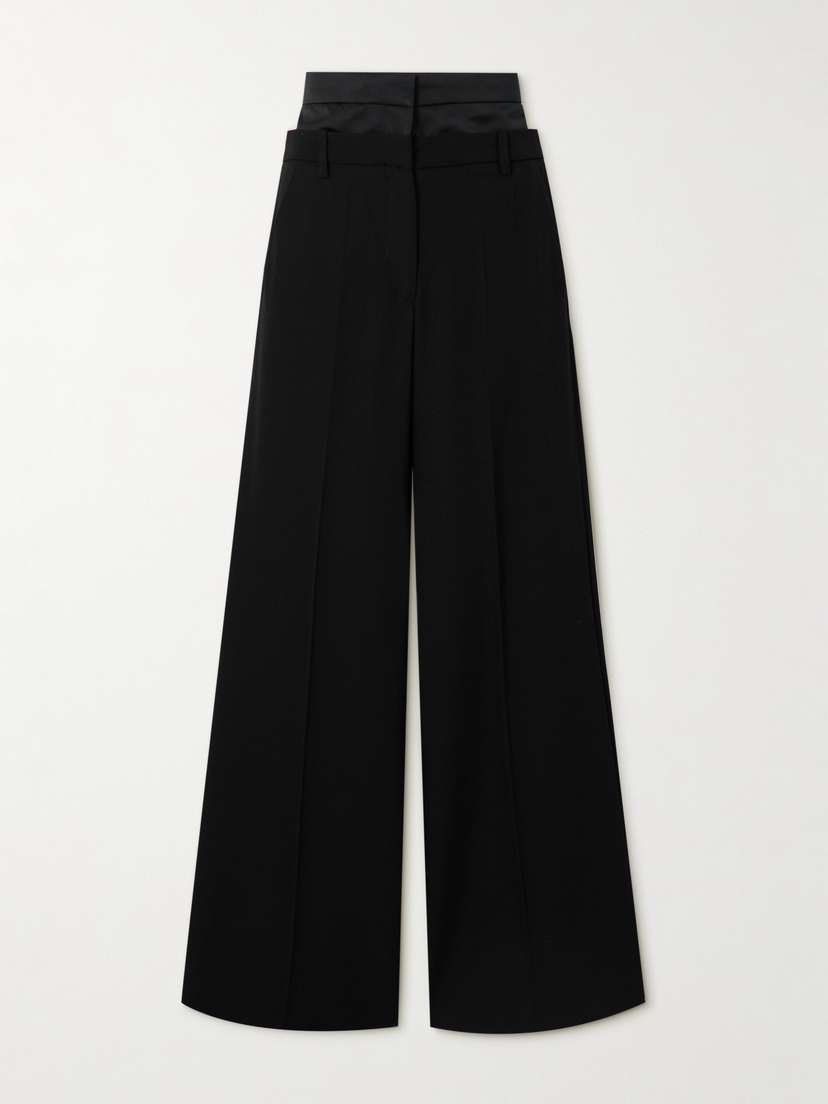 Erdem Satin-trimmed Grain De Poudre Wool Wide-leg Pants