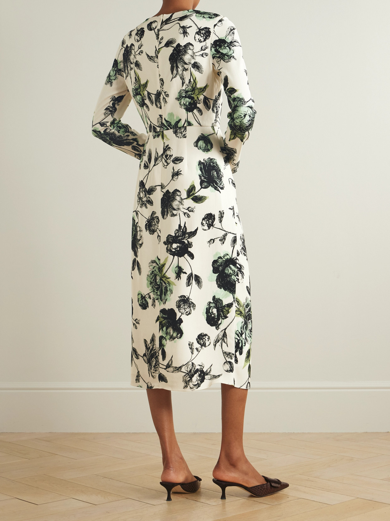 Erdem Draped Stretch-cady Midi Dress In Ivory