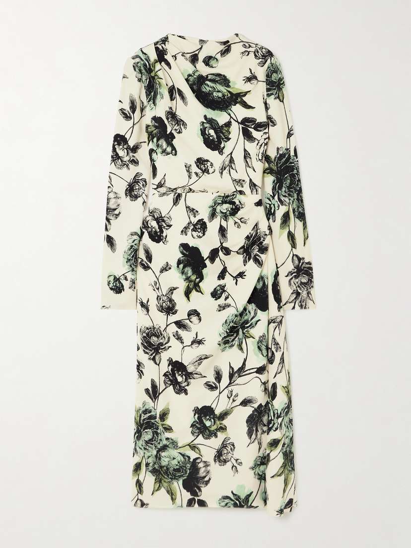 Erdem Violetta Draped Gathered Crepe Midi Dress