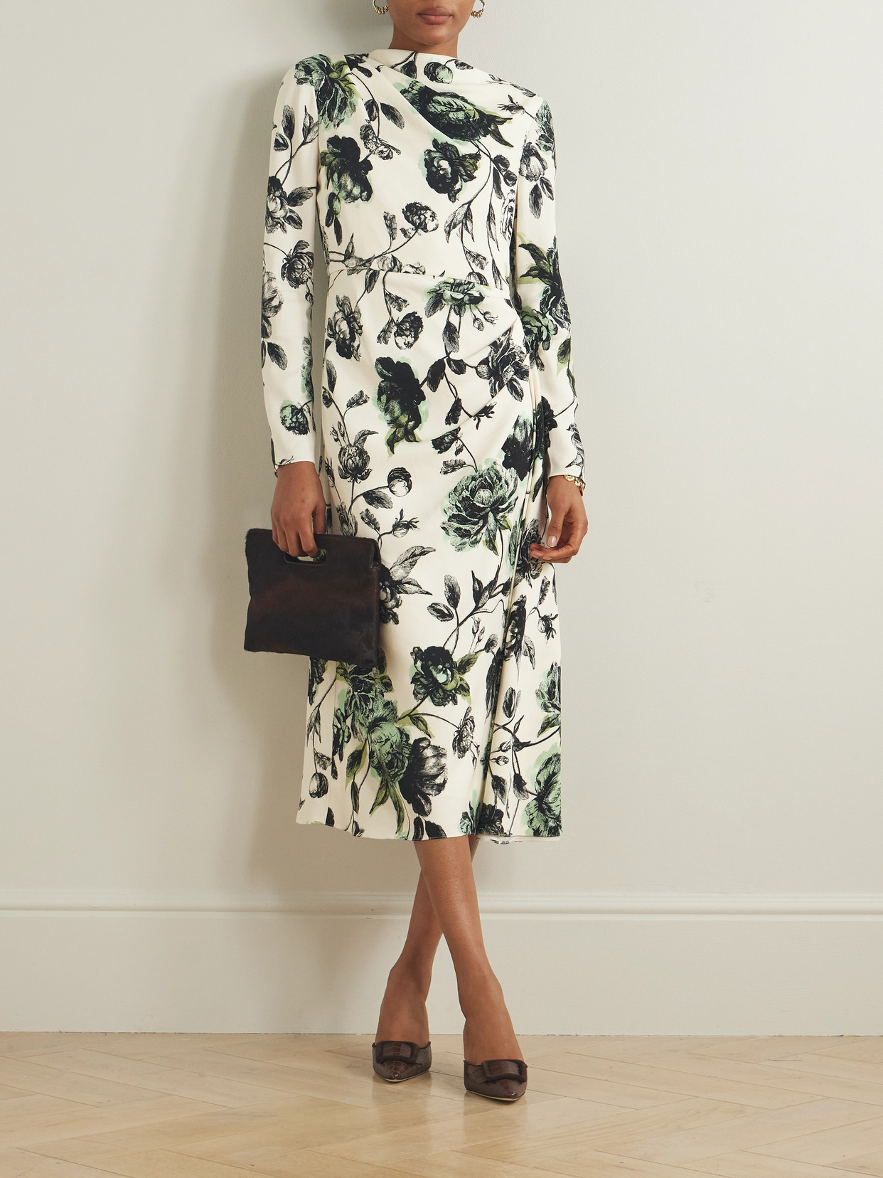 Erdem Draped Stretch-cady Midi Dress In Ivory
