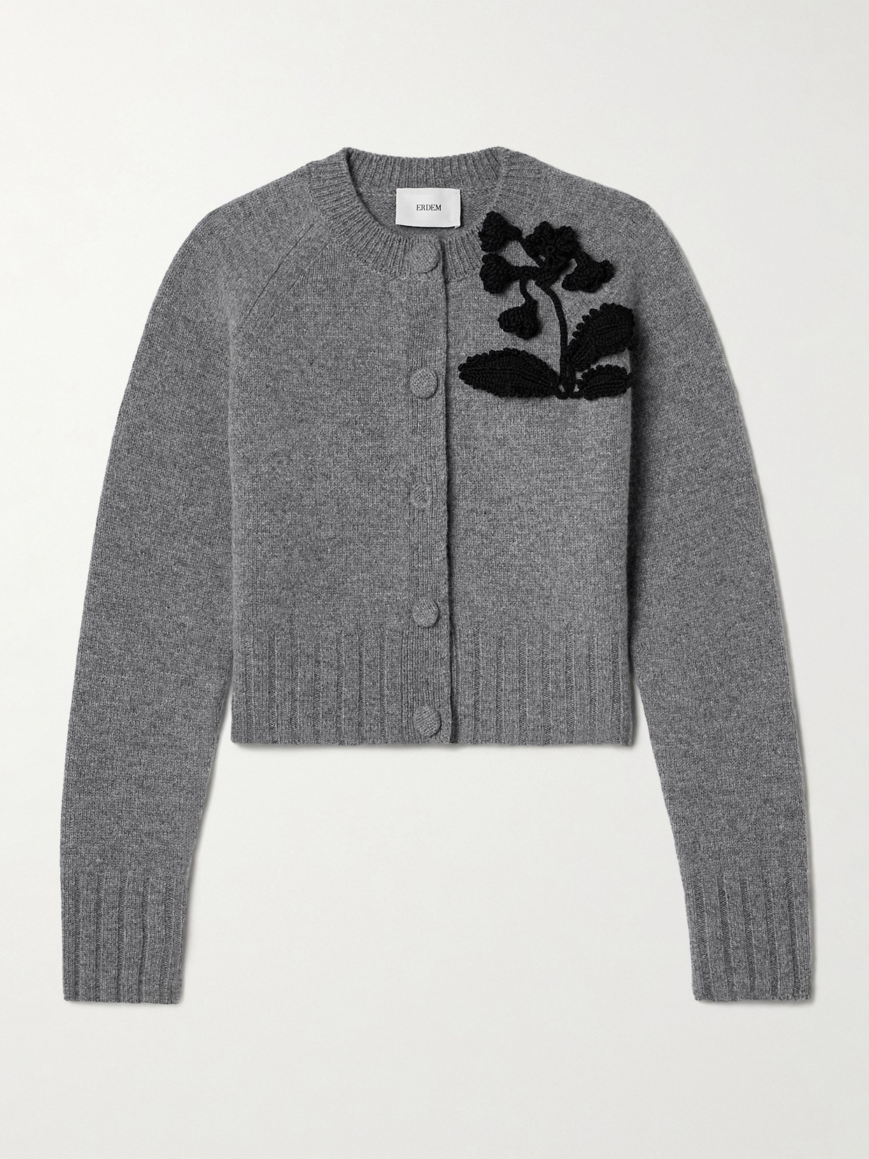 ERDEM CROPPED APPLIQUÉD WOOL CARDIGAN