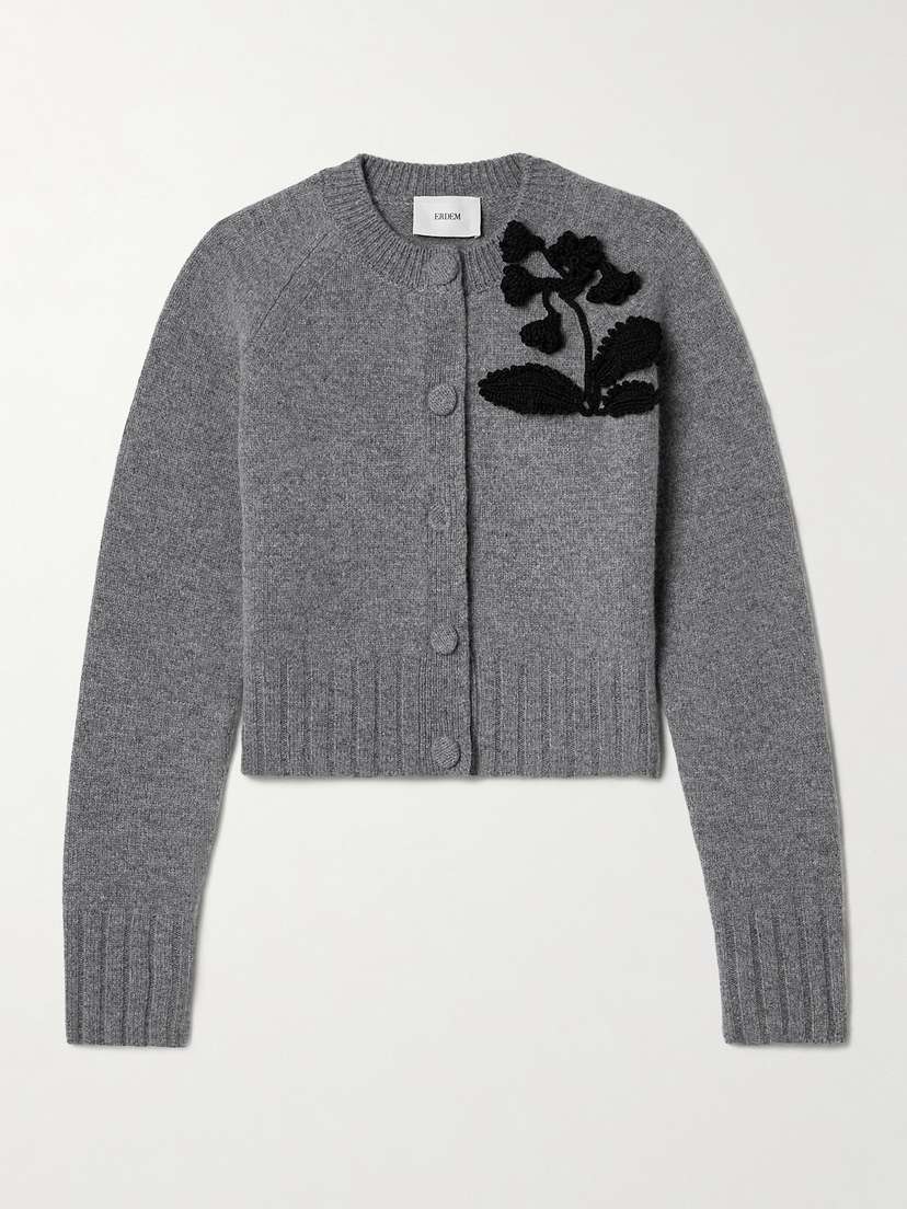 Erdem Cropped Appliquéd Wool Cardigan