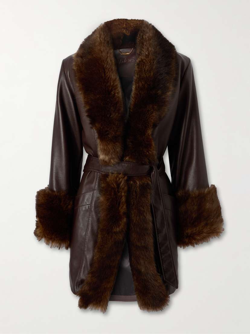 Chloé Oversized Belted Shearling-trimmed Leather Coat