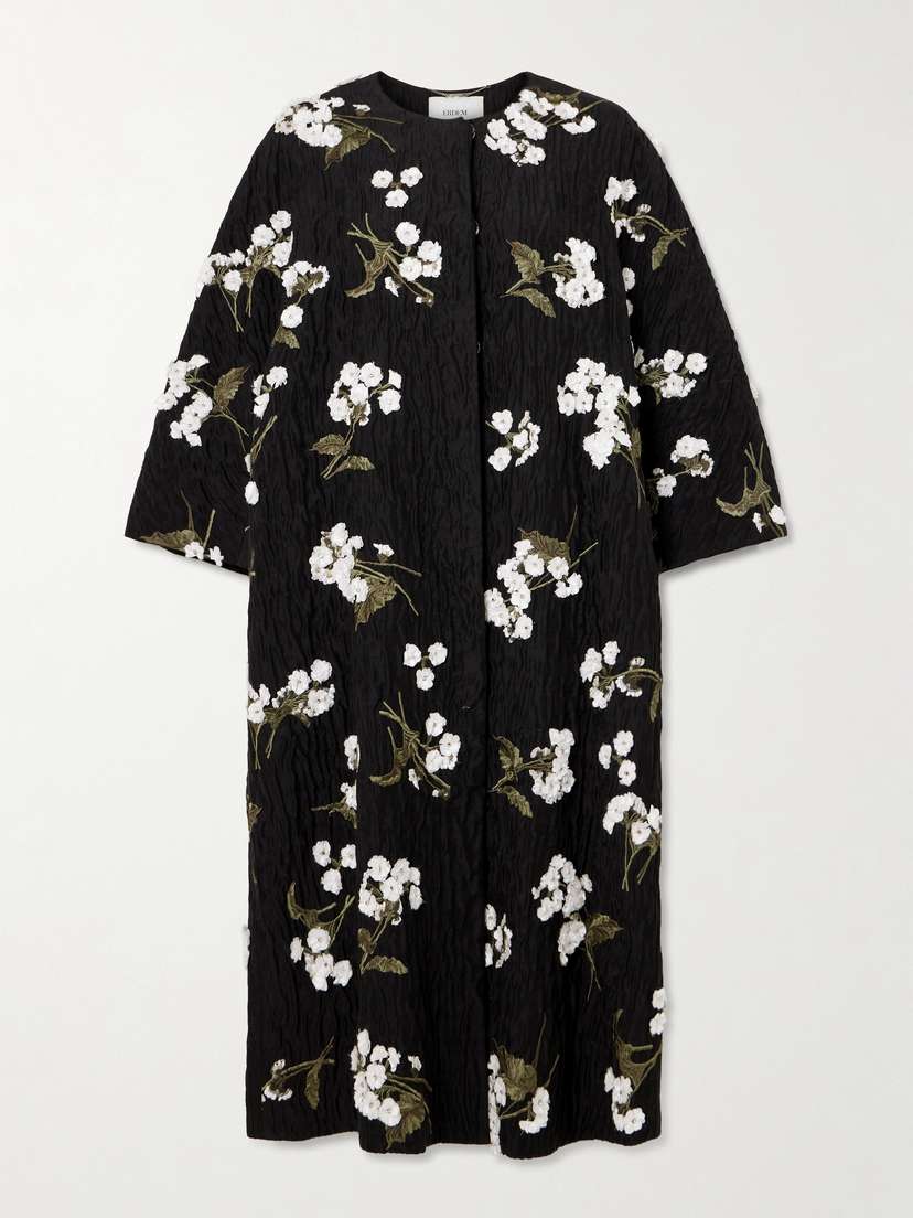 Erdem Embroidered Appliquéd Wool-blend Cloqué Coat