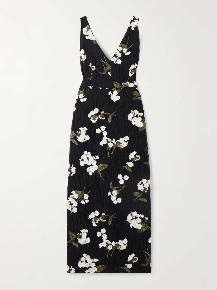 Erdem Embellished Embroidered Wool-blend Cloquè Midi Dress